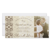Damask Swirls Lace Coffee Thank You Photo Card