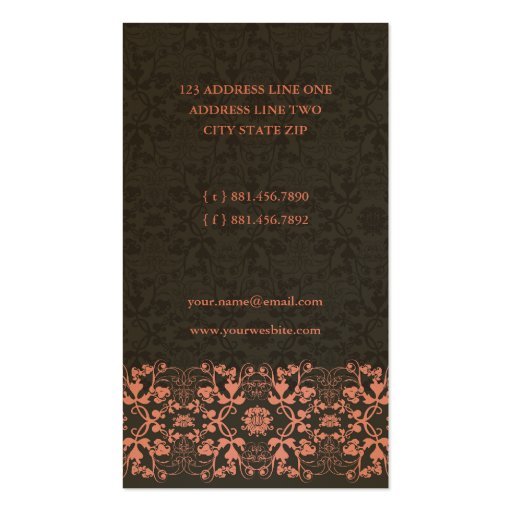 Damask Swirls Lace Licorice Custom Profile Card / Business Card (back side)