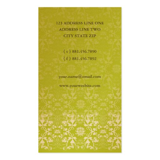 Damask Swirls Lace Lime Custom Profile Card / Business Cards (back side)