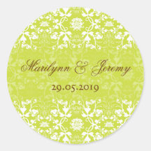 Damask Swirls Lace Lime Gift Favor Label Sticker