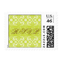 Damask Swirls Lace Lime RSVP Wedding Postage