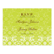 Damask Swirls Lace Lime RSVP Wedding Postcard