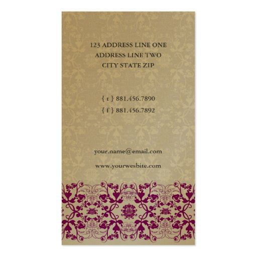 Damask Swirls Lace Orchid Custom Profile Card / Business Cards (back side)