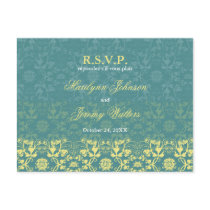Damask Swirls Lace Peacock RSVP Wedding Postcard