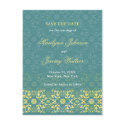 Damask Swirls Lace Peacock Save The Date Postcard