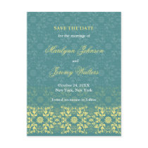 Damask Swirls Lace Peacock Save The Date Postcard