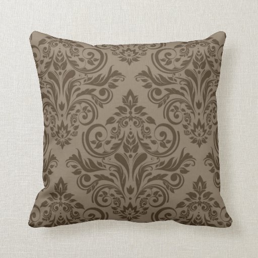 Damask - taupe brown throw pillow Zazzle