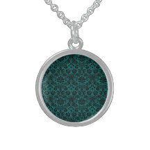 Damask Teal Black Personalized Necklace