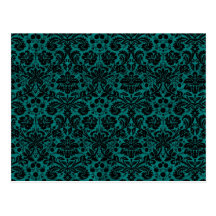 Damask Teal Black Post Card