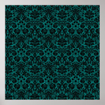 Damask Teal Black Print