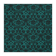 Damask Teal Black Stretched Canvas Print