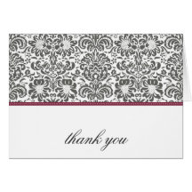 damask thank you card - merlot