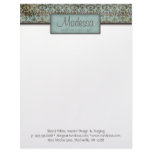 Damask Turquoise Blue Brown Interior Design Personalized Letterhead