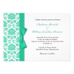 Damask Turquoise Bow Wedding Invitation