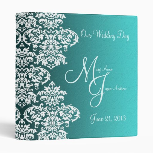 Damask Turquoise Wedding Binder Zazzle