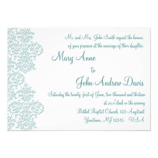 Damask Turquoise Wedding Invitation