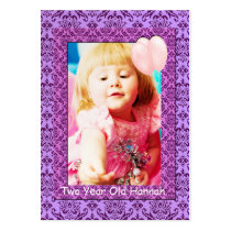 Damask Two Year Old Girls Birthday Photo Cards business cards by samack Damask Two Year Old Girls Birthday Photo Cards business cards