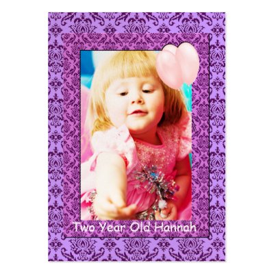 Damask Two Year Old  Girls Birthday Photo Cards Business Card by samack