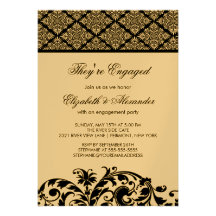 Damask Vintage Engagement Party Invitation Black