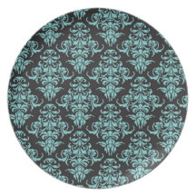 Damask vintage wallpaper tiffany blue girly chic dinner plate