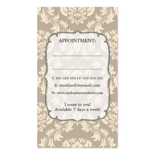 Damask Wallpaper Hair Stylist Appointment Cards Business Cards (back side)