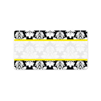 Damask Wedding Black White Yellow Labels
