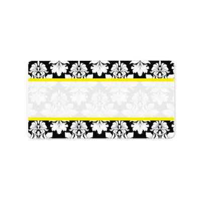 Damask Wedding Black White Yellow Labels by CoutureLabels