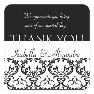 Damask Wedding Favour Thank You Label Black Square Square Stickers