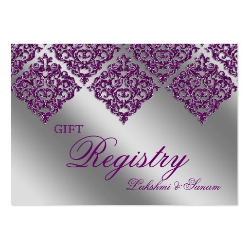 Damask Wedding Gift Registration Card Purple Spark Business Card Templates (front side)