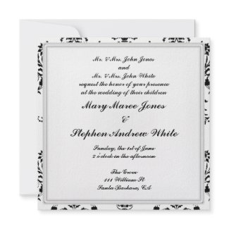 Damask Wedding Invitation Black and White invitation