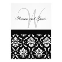 Damask Wedding Invitation Monogram & Names Back