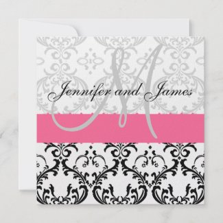 Damask Wedding Invitation Monogram Pink zazzle_invitation