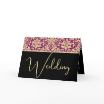 Damask Wedding Invitation Purple Cream cards