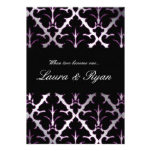 Damask Wedding Invitation Purple Sparkle Silver