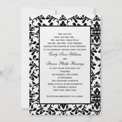 This beautiful black and white damask wedding invitation is a modern and 