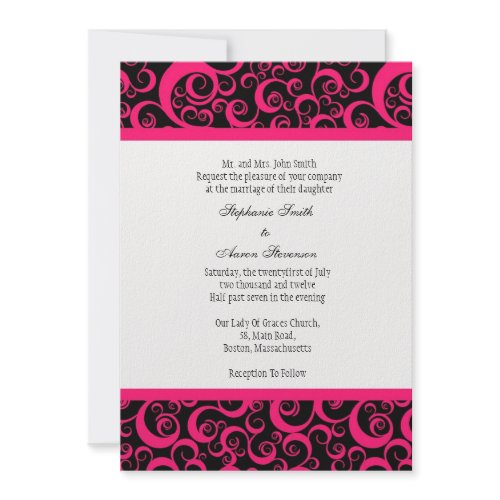 Damask Wedding Invitation with Hot Pink invitation