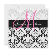 Damask Wedding Invitations Monogram Names Pink
