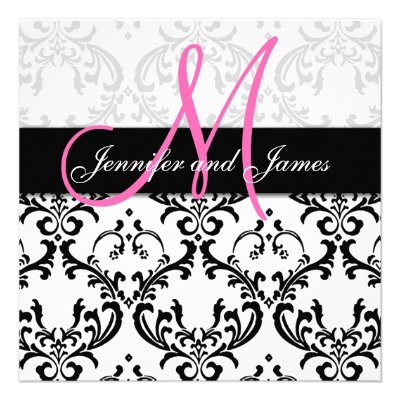 Damask Wedding Invitations Monogram Names Pink