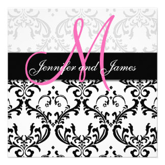 Damask Wedding Invitations Monogram Names Pink