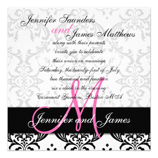 Damask Wedding Invitations Monogram Names Pink