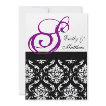 Damask Wedding Invitations Purple Monograms