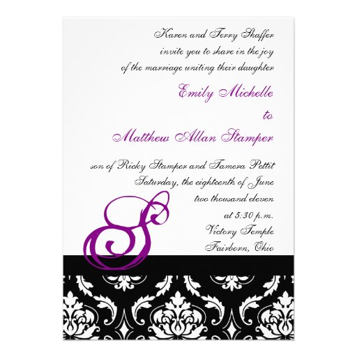 Damask Wedding Invitations Purple Monograms