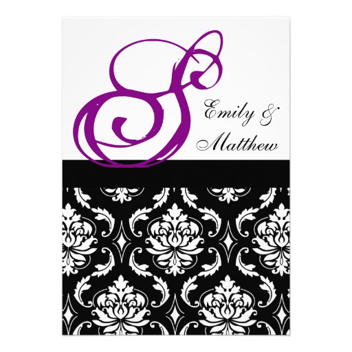 Damask Wedding Invitations Purple Monograms