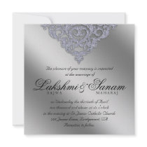 Damask Wedding Invite Sparkle Silver Lace