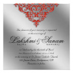 Damask Wedding Invite Sparkle Silver Orange
