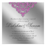 Damask Wedding Invite Sparkle Silver Pink 2