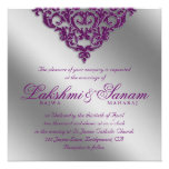 Damask Wedding Invite Sparkle Silver Purple 2