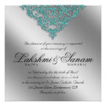 Damask Wedding Invite Sparkle Silver Teal