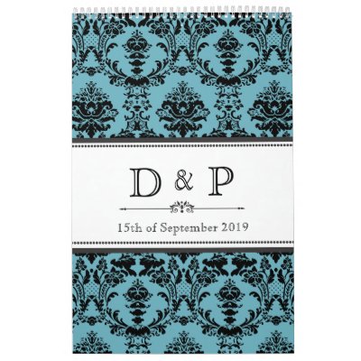 Damask Wedding Monogram Signature Photo Guestbook Wall Calendar Damask Wedding Monogram Signature Photo Guestbook Wall Calendar