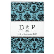 Damask Wedding Monogram Signature Photo Guestbook Wall Calendar